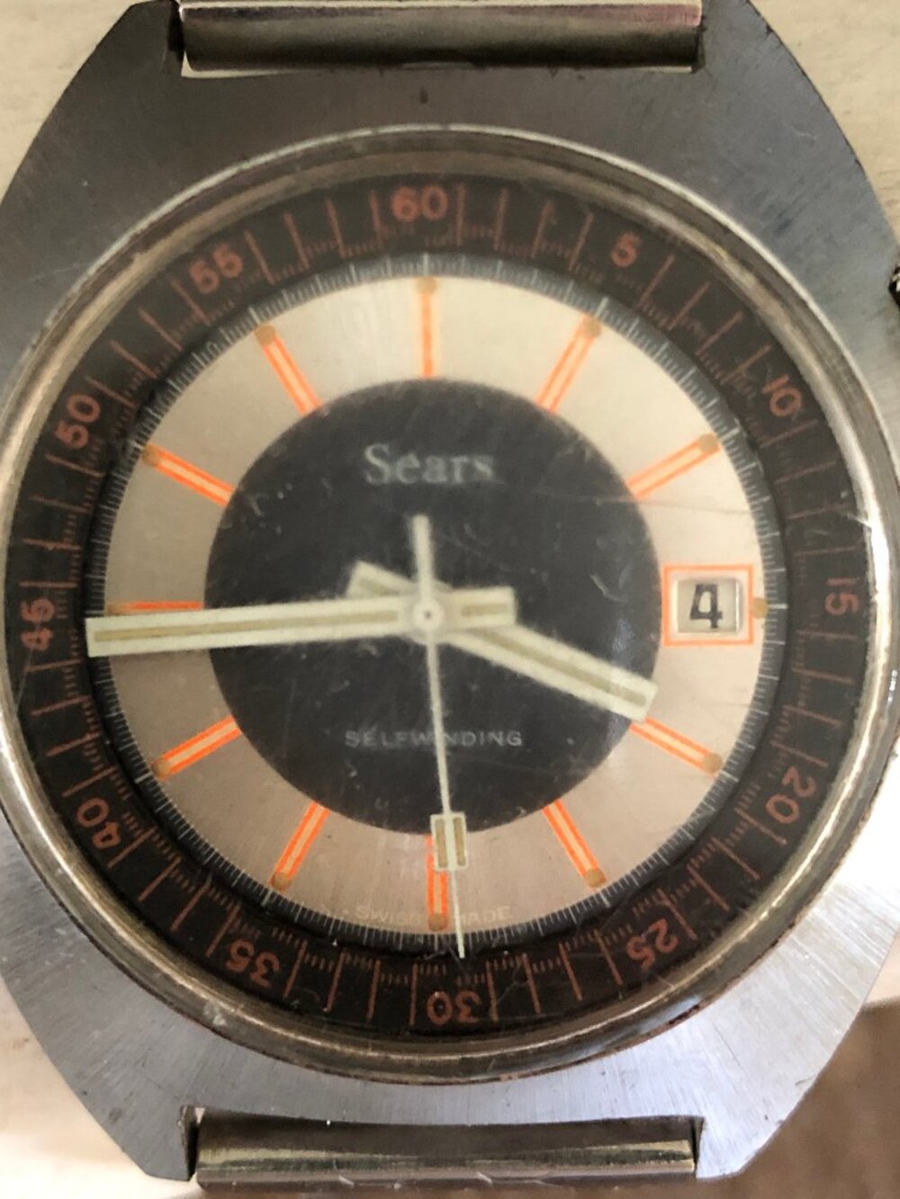 Vintage Sears Brand Swiss Made Watch for Men, Self Winding, Silver Toned - Picture 4 of 12